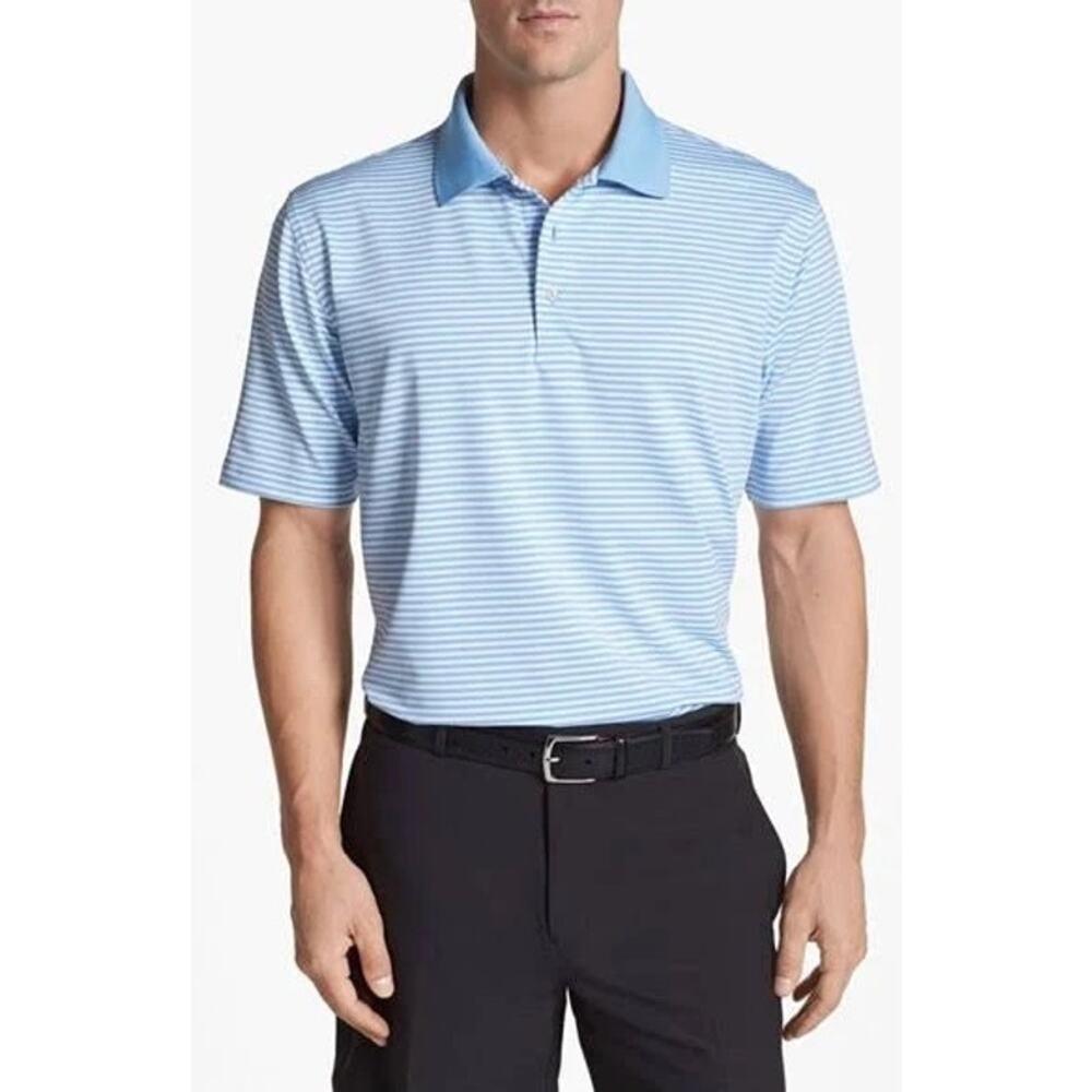 Peter Millar Cottage Blue / White Summer Comfort Competition Stripe Polo Size XL